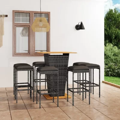Vidaxl ensemble de bar de jardin 9 pcs et coussins r&eacute;sine tress&eacute;e gris 