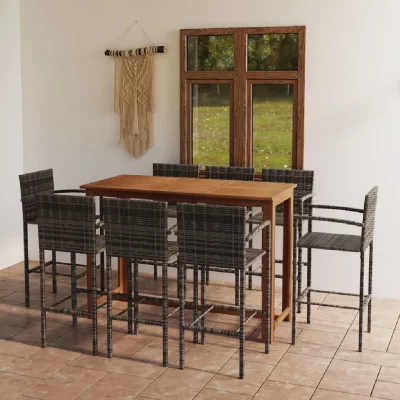 Vidaxl ensemble de bar de jardin 9 pcs gris