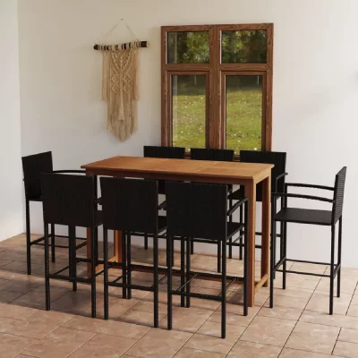 Vidaxl ensemble de bar de jardin 9 pcs noir