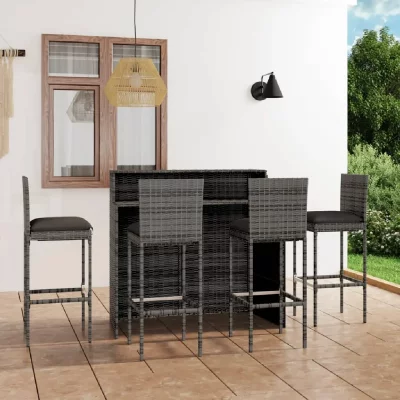 Vidaxl ensemble de bar de jardin avec coussins 5 pcs gris