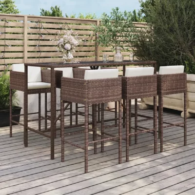 Vidaxl Ensemble De Bar De Jardin Avec Coussins 7 Pcs Marron Poly Rotin