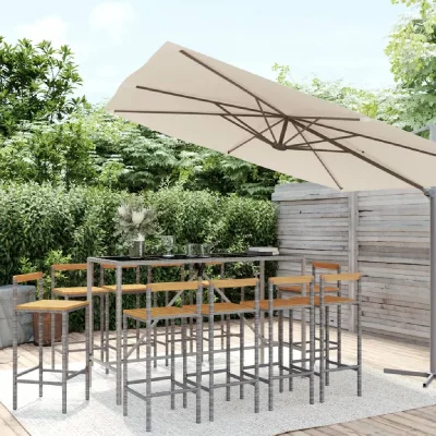 Vidaxl ensemble de bar jardin 11pcs gris poly rotinbois massif acacia