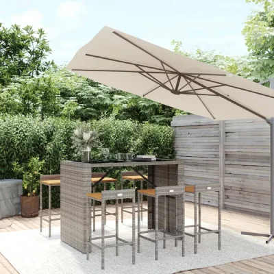 Vidaxl Ensemble De Bar Jardin 7 Pcs Gris Poly Rotin/Bois Massif Acacia
