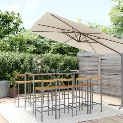 Vidaxl ensemble de bar jardin 9 pcs gris poly rotinbois massif acacia