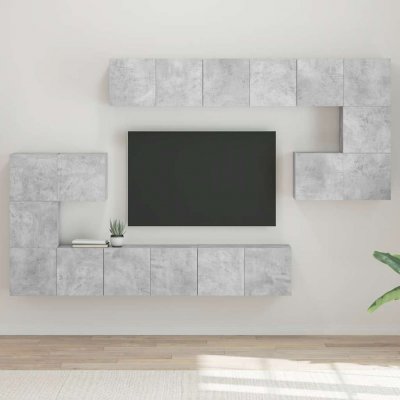 VIDAXL  ensemble de meuble tv 10 pcs gris b&eacute;ton agglom&eacute;r&eacute;