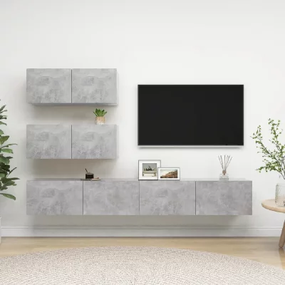 VIDAXL  - Ensemble de meuble tv 4 pcs Gris b&eacute;ton Agglom&eacute;r&eacute;