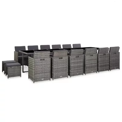 VIDAXL  Ensemble De Salle &Agrave; Manger D'ext&eacute;rieur Et Coussins 17 Pcs Gris