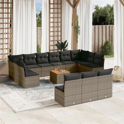 VIDAXL  Ensemble de salon de jardin 14 pi&egrave;ces - Gris