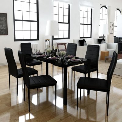 Vidaxl - Ensemble de table &agrave; manger sept pi&egrave;ces noir Noir