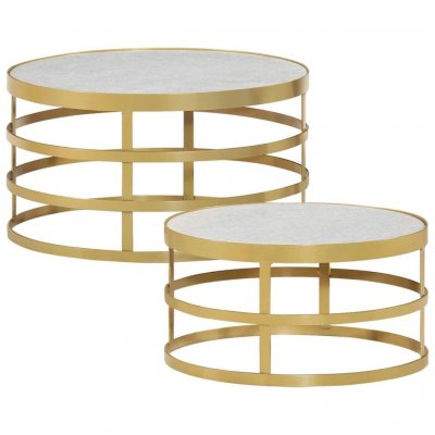 Vidaxl ensemble de table basse 2 pcs marbre laiton et blanc 285911