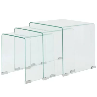 vidaXL Ensemble de tables gigognes 3 Pi&egrave;ces Verre tremp&eacute; Transparent 