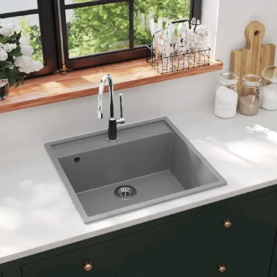 VIDAXL  &eacute;vier de cuisine avec trou de trop-plein gris granit 147062