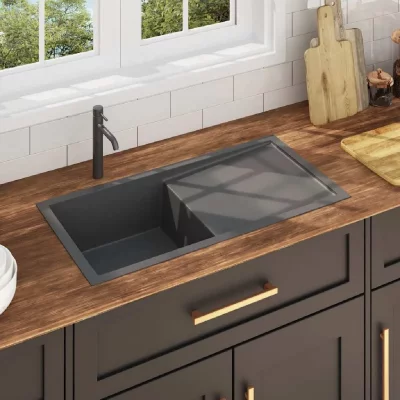 VIDAXL  &eacute;vier de cuisine fait &agrave; la main noir acier inoxydable 145086