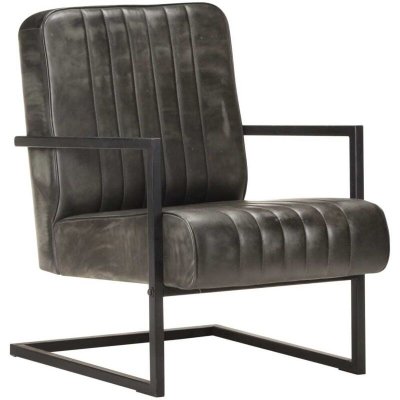 VIDAXL  fauteuil cantilever gris cuir v&eacute;ritable 321858