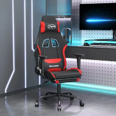 VIDAXL  Fauteuil De Jeu Pivotant Avec Repose-Pied Noir Et Rouge Tissu