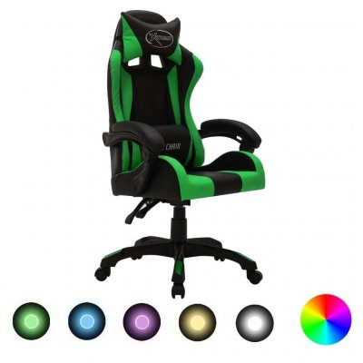 VIDAXL  - Fauteuil de jeux vid&eacute;o avec led rvb Vert et noir Similicuir