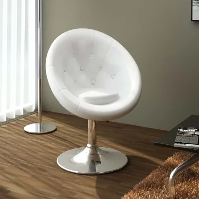 Vidaxl fauteuil r&eacute;tro capitonn&eacute; blanc pied tulipe chrom&eacute; 240448
