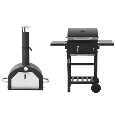 VIDAXL  - Four &agrave; pizza et barbecue d'ext&eacute;rieur 3 en 1 Noir Noir