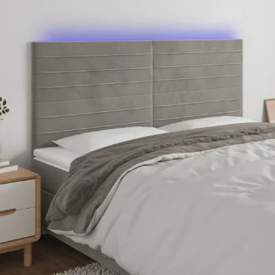 VIDAXL  Hoofdbord LED 180x5x118/128 cm fluweel lichtgrijs3122624 