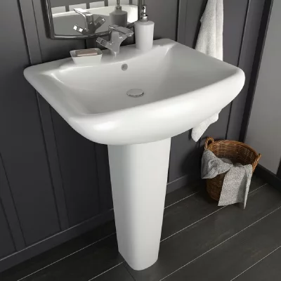 Vidaxl lavabo autoportant avec socle c&eacute;ramique blanc 580x470x200 mm 143003