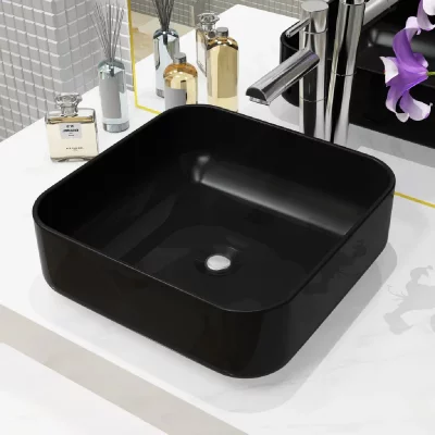 Vidaxl - Lavabo carr&eacute; C&eacute;ramique Noir 38 x 38 x 13,5 cm Noir