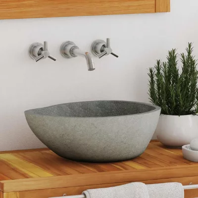 Vidaxl lavabo en pierre de rivi&egrave;re ovale 37-46 cm 242667