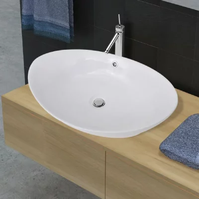 Vidaxl - Lavabo ovale en c&eacute;ramique avec trop plein 59 x 38,5 cm White