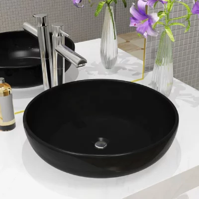 Vidaxl lavabo rond c&eacute;ramique noir 42 x 12 cm 142736 