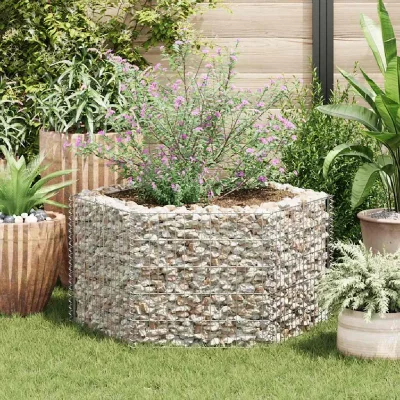 VIDAXL  - Lit sur&eacute;lev&eacute; &agrave; gabion hexagonale 100 x 90 x 50 cm Argent