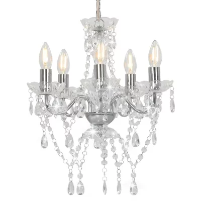 VIDAXL  - Lustre avec perles de cristal Argent&eacute; Rond 5 x E14 Argent