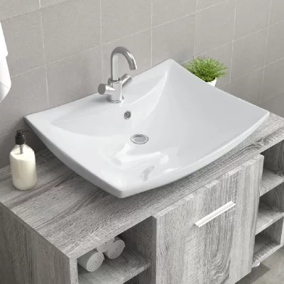 Vidaxl - Luxueuse vasque c&eacute;ramique rectangulaire avec trop plein White