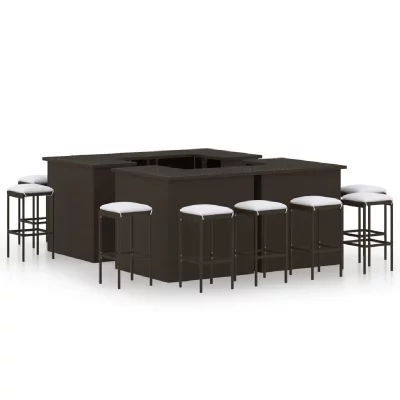Vidaxl Meuble De Bar De Jardin 16pcs Et Coussins R&eacute;sine Tress&eacute;e Marron