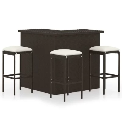 Vidaxl Meuble De Bar De Jardin 4 Pcs Et Coussins R&eacute;sine Tress&eacute;e Marron