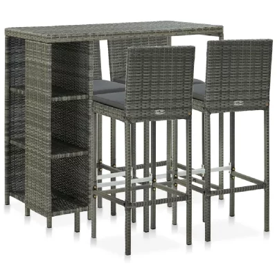 Vidaxl - Meuble de bar de jardin 5 pcs et coussins R&eacute;sine tress&eacute;e Gris