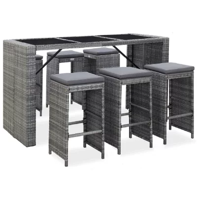 Vidaxl - Meuble de bar de jardin 7 pcs et coussins R&eacute;sine tress&eacute;e Gris
