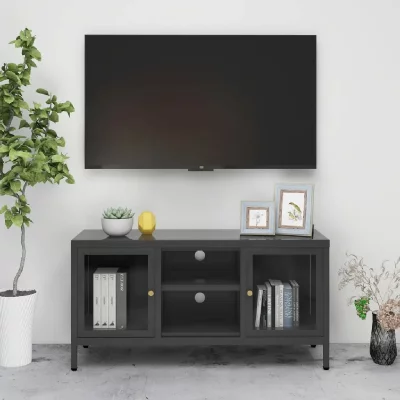 VIDAXL  meuble tv anthracite 105x35x52 cm acier et verre