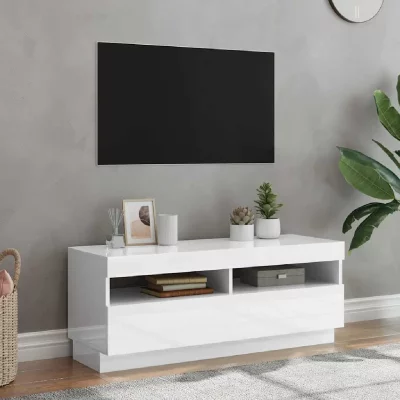 VIDAXL  meuble tv avec lumi&egrave;res led blanc brillant 100x35x40 cm