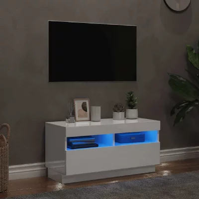 VIDAXL  meuble tv avec lumi&egrave;res led blanc brillant 80x35x40 cm
