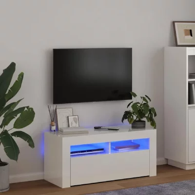 VIDAXL  meuble tv avec lumi&egrave;res led blanc brillant 90x35x40 cm