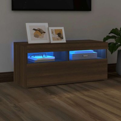 VIDAXL  meuble tv avec lumi&egrave;res led ch&ecirc;ne marron 90x35x40 cm