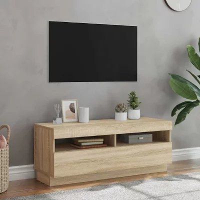 VIDAXL  meuble tv avec lumi&egrave;res led ch&ecirc;ne sonoma 100x35x40 cm