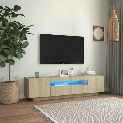 VIDAXL  meuble tv avec lumi&egrave;res led ch&ecirc;ne sonoma 160x35x40 cm