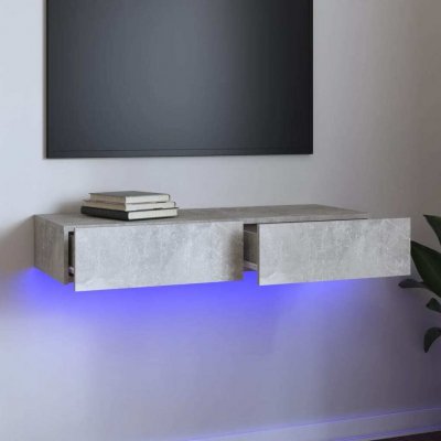 VIDAXL  meuble tv avec lumi&egrave;res led gris b&eacute;ton 90x35x15,5 cm