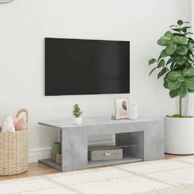 VIDAXL  meuble tv avec lumi&egrave;res led gris b&eacute;ton 90x39x30 cm