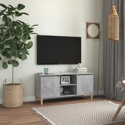 VIDAXL  meuble tv avec pieds en bois massif gris b&eacute;ton 103,5x35x50 cm
