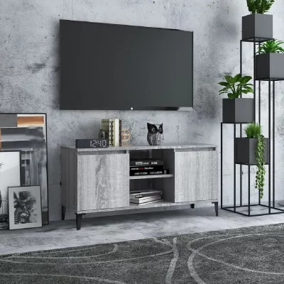 VIDAXL  meuble tv avec pieds en m&eacute;tal sonoma gris 103,5x35x50 cm