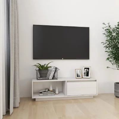 VIDAXL  meuble tv blanc 110x30x33,5 cm bois de pin massif