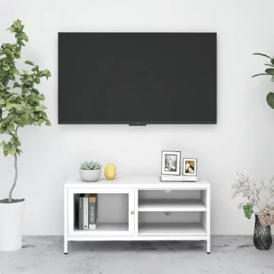 VIDAXL  meuble tv blanc 90x30x44 cm acier et verre