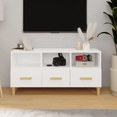 VIDAXL  meuble tv blanc brillant 102x36x50 cm bois d'ing&eacute;nierie