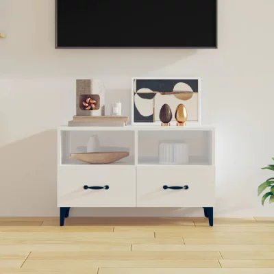 VIDAXL  meuble tv blanc brillant 80x36x50 cm bois d'ing&eacute;nierie